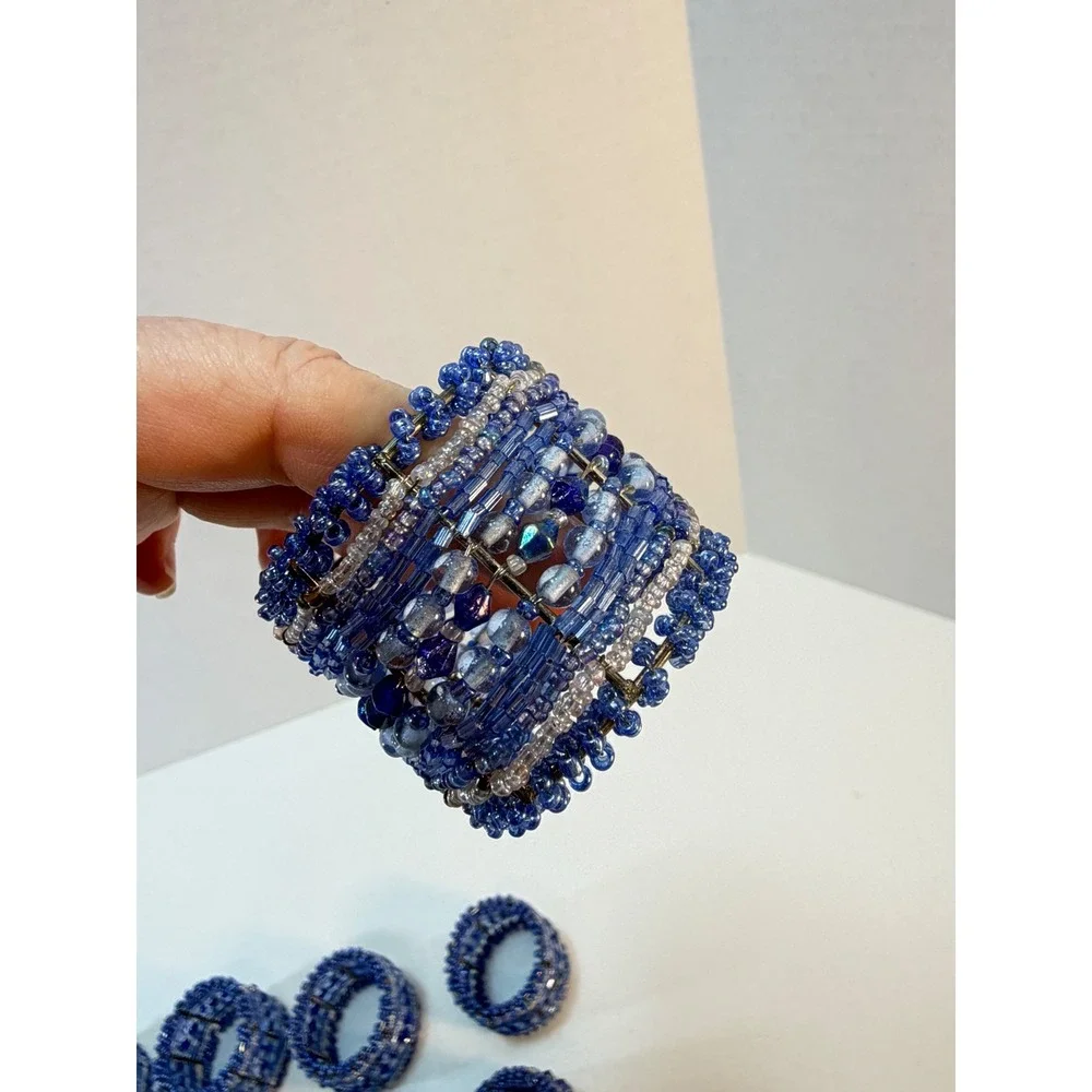 Xochi Napkin Rings Set Of 8 Blue Beaded Boho Bohemian Table Decor